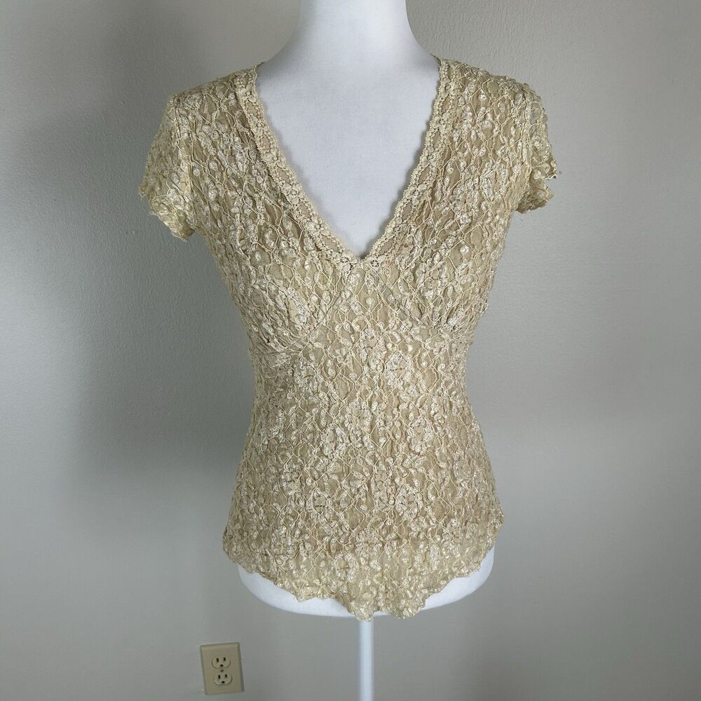Lace M Blouse Top Cream Y2K Babydoll Whimsy Eclectic Fairy Romantic V-neck